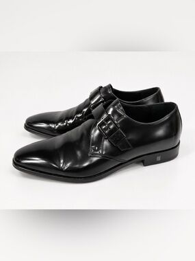 Versace Collection Men’s Black Monk Strap Dress Shoes 41 Leather Buckle Formal